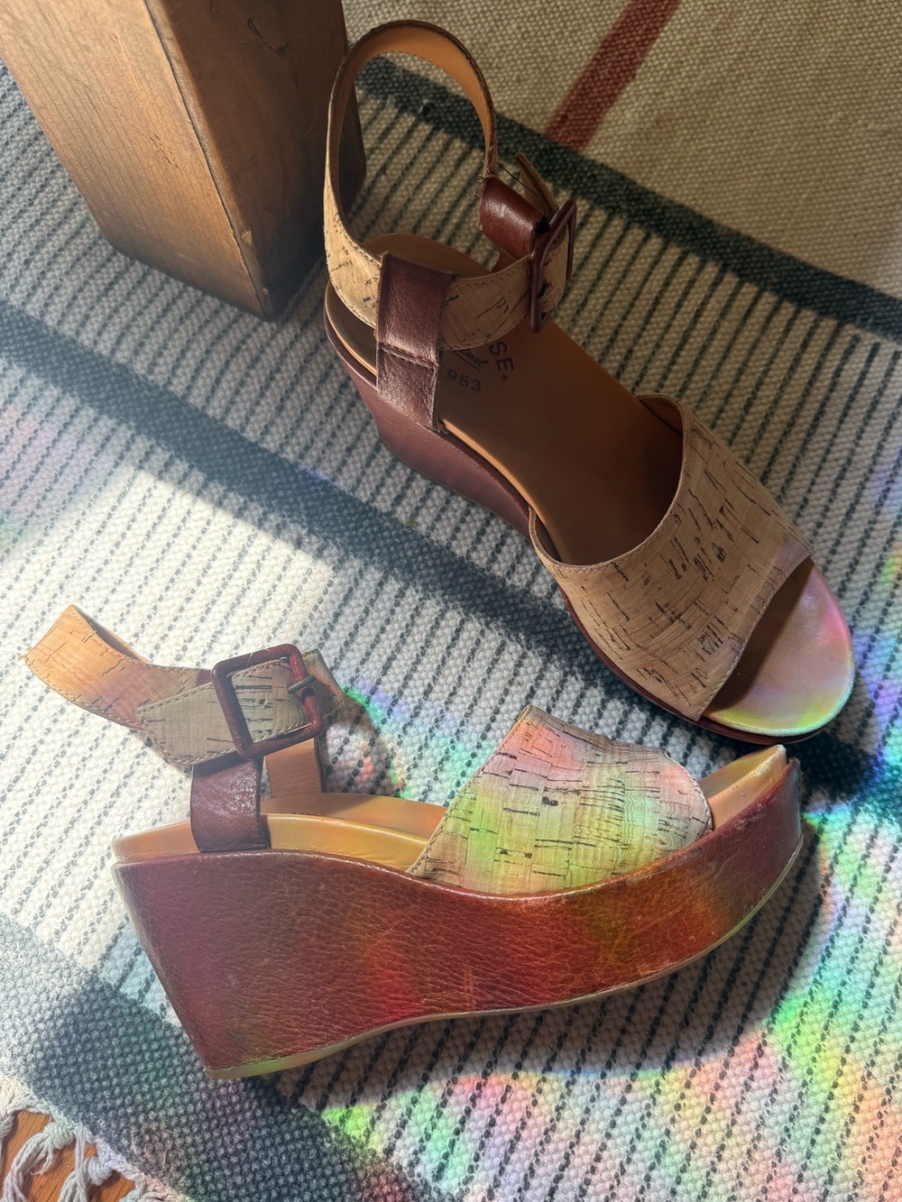 Cork and Leather Brown Wedge Sandals